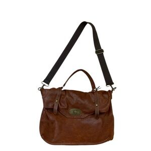 Vera Pelle Brown Leather Crossbody Satchel with Black Strap